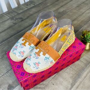 Tory Burch Weston Flat Espadrille Printed Canvas French Paisley Floral Size 8